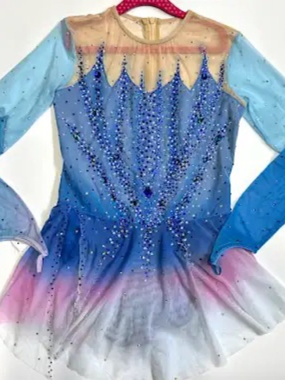 New Blue Pink Crystal Skating Dress Girls 14